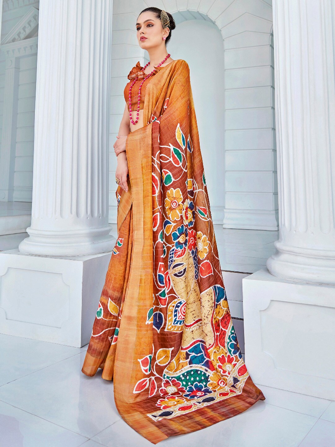 

Saree mall Ethnic Motifs Printed Zari Sungudi Saree, Orange