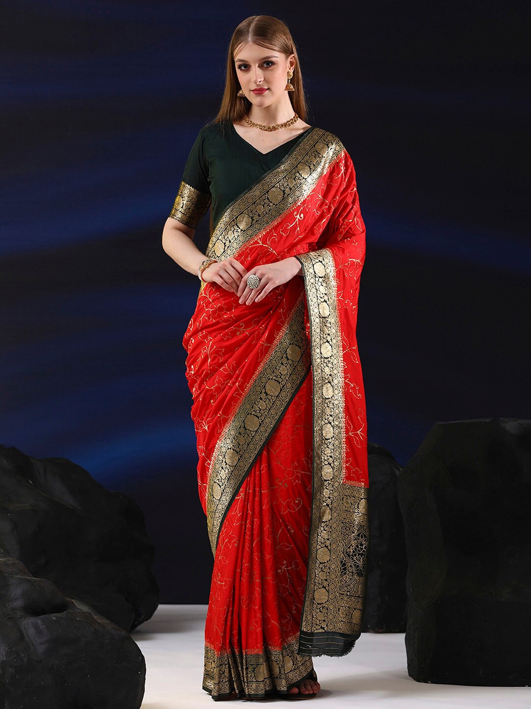 

Saree mall Floral Woven Design Zari Banarasi Sarees, Red