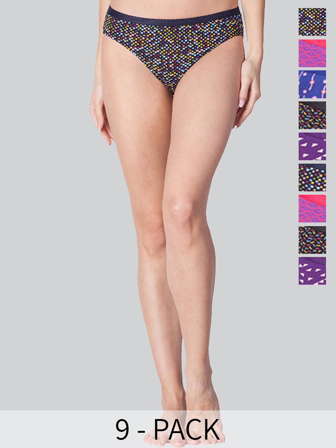 

LYRA Pack Of 9 Assorted Anti-Odour Mid-Rise Bikini Briefs