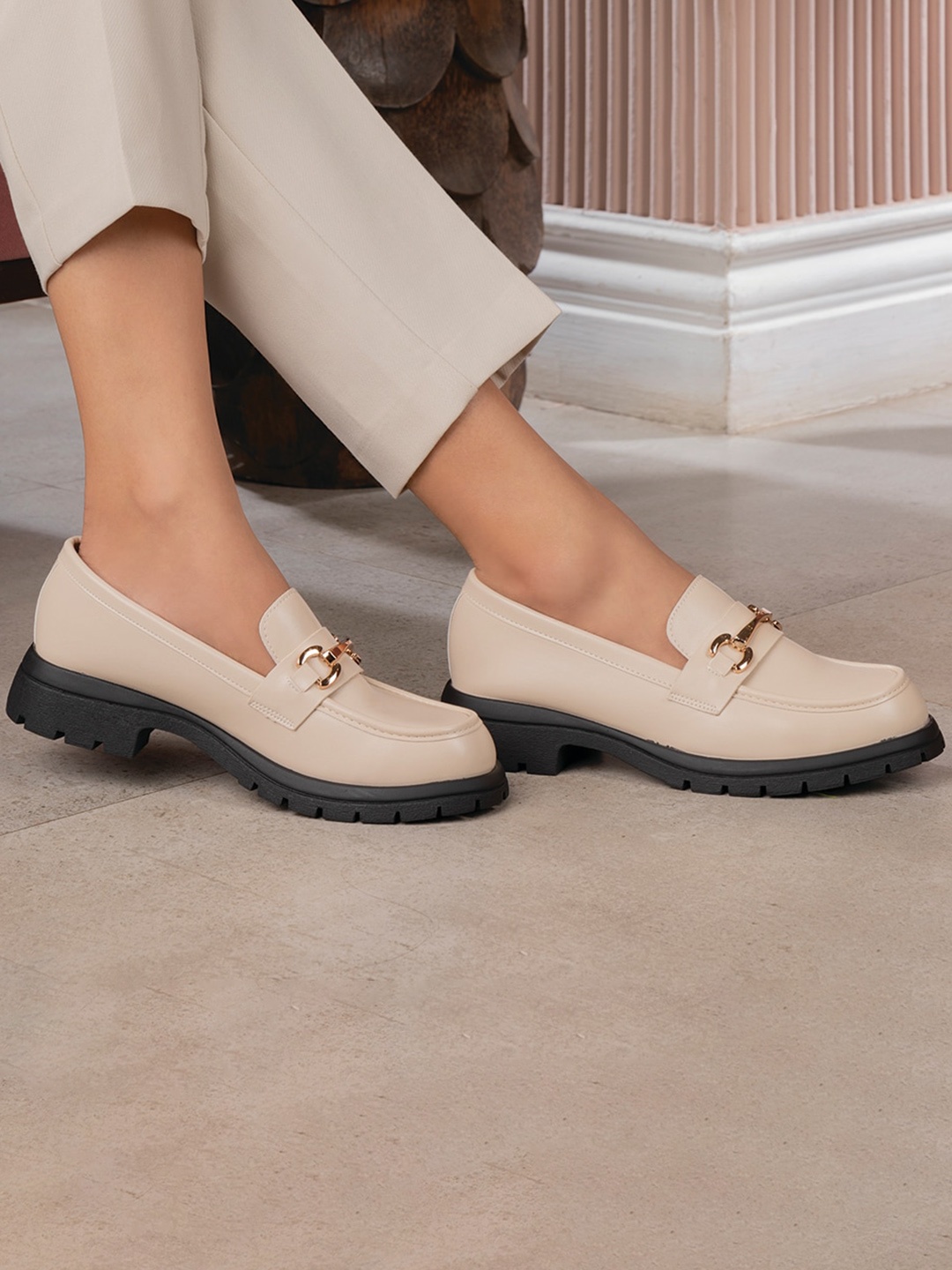 

Tresmode Square Toe Slip On Loafers, Beige