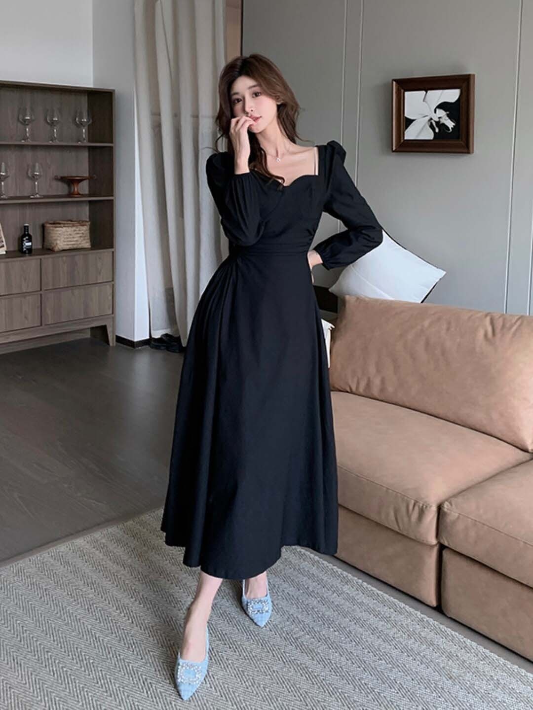 

Stylecast X KPOP Sweetheart Neck Fit & Flare Maxi Dress, Black