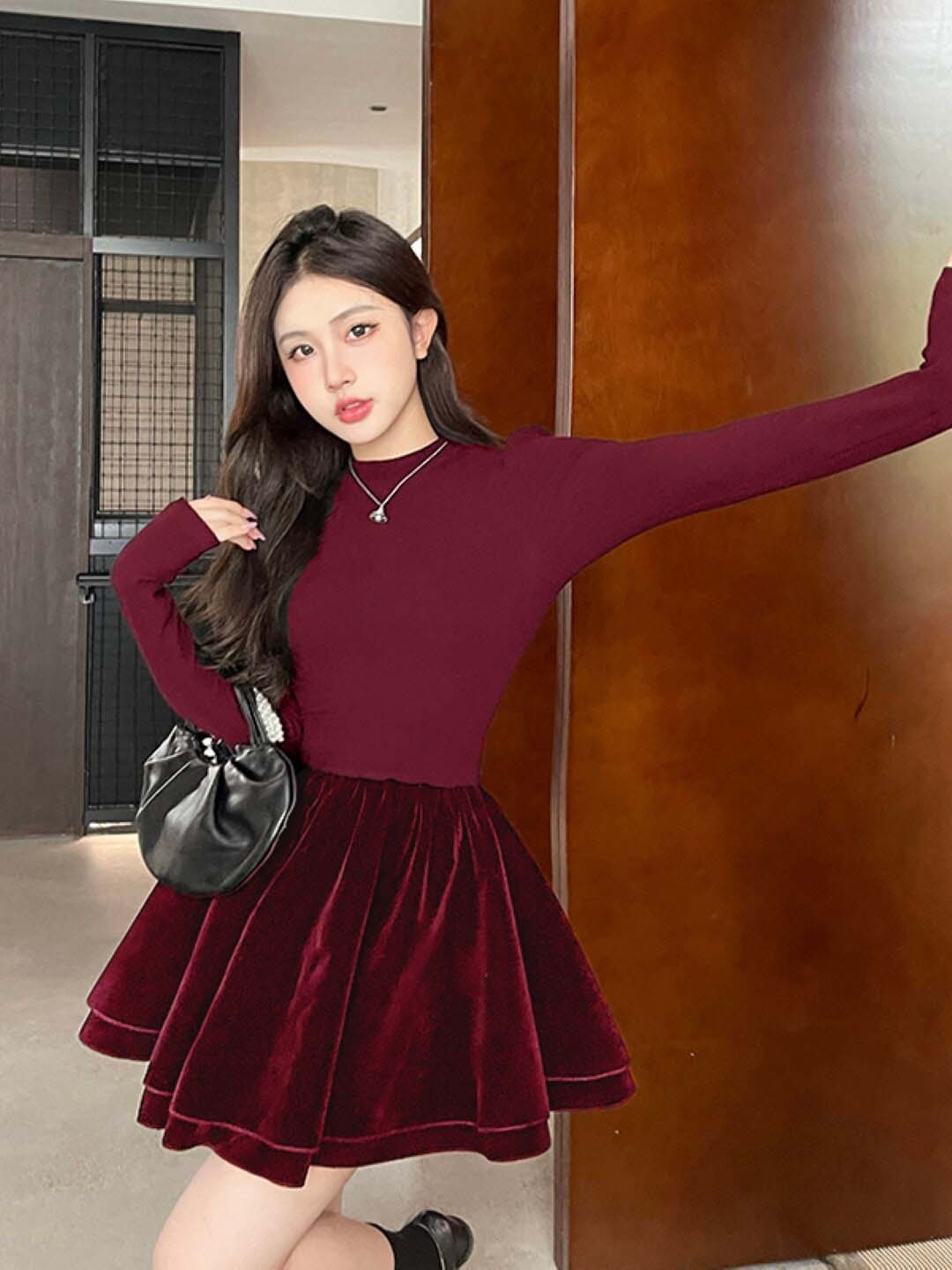 

Stylecast X KPOP Burgundy Fit & Flare Mini Dress