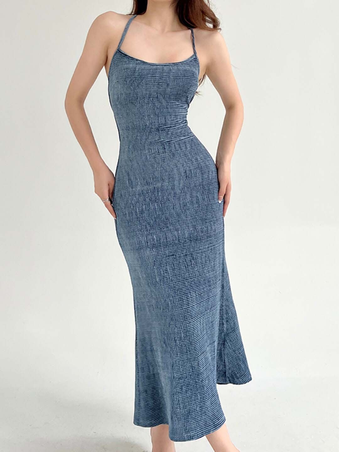 

Stylecast X KPOP Shoulder Straps Opaque Maxi Bodycon Dress, Blue