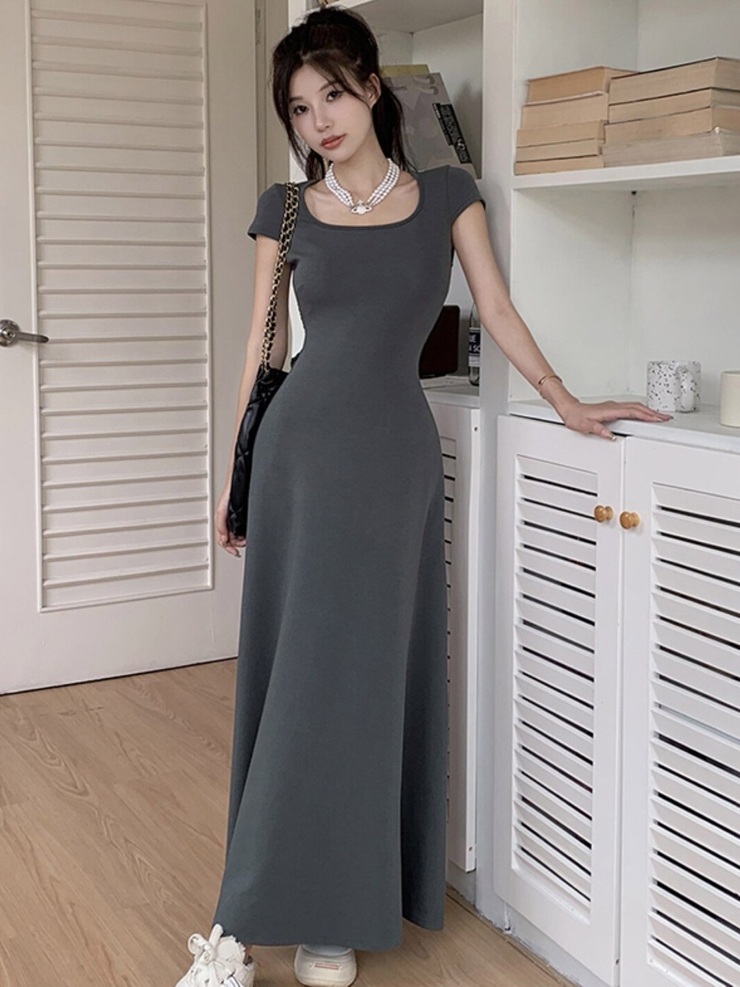 

Stylecast X KPOP Round Neck Maxi Dress, Grey