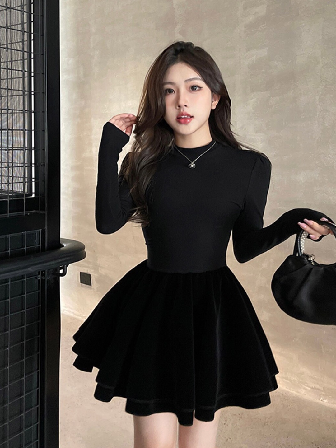 

Stylecast X KPOP Round Neck Fit & Flare Dress, Black