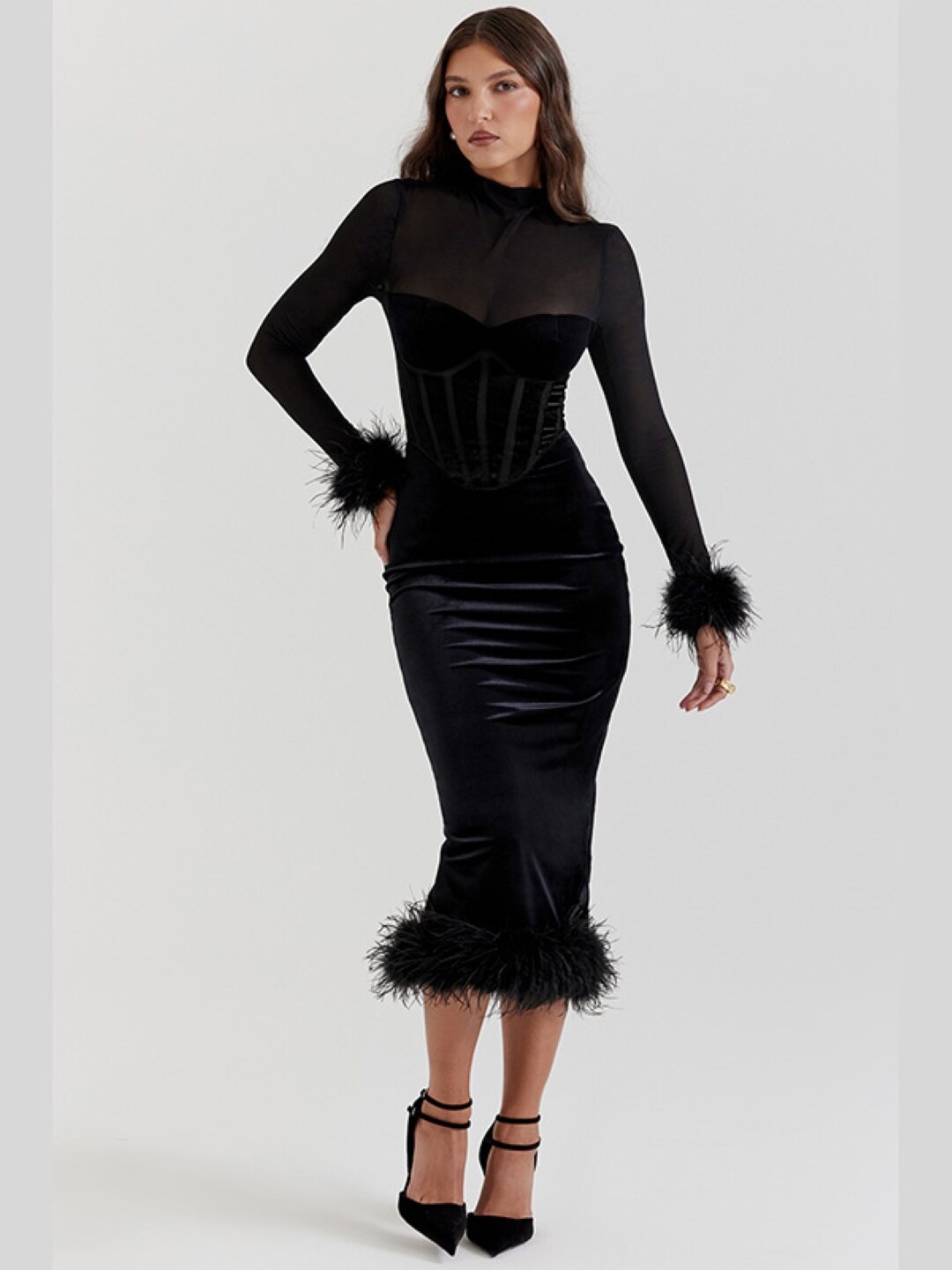 

Stylecast X KPOP Round Neck Straight Bodycon Midi Dress, Black