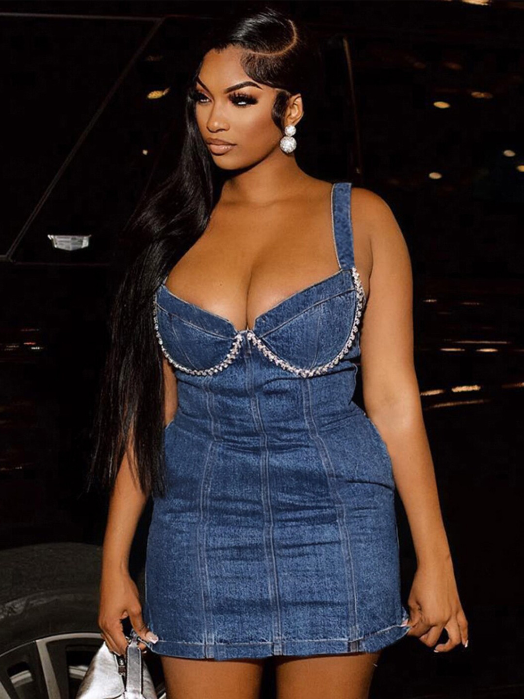 

Stylecast X KPOP Shoulder Straps Bodycon Mini Dress, Blue
