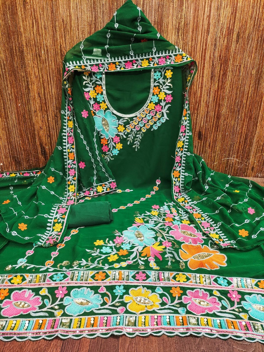 

Panzora Embroidered Unstitched Dress Material, Green