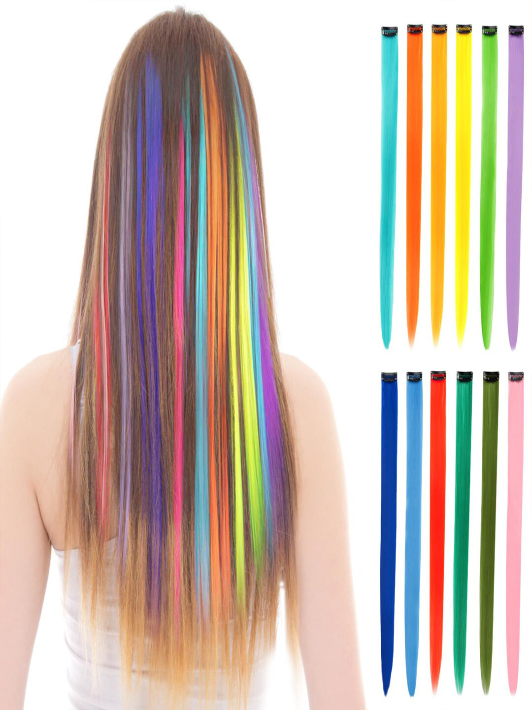 

FIMBUL 12-Pcs Clip In Colored Hair Extension, Multi