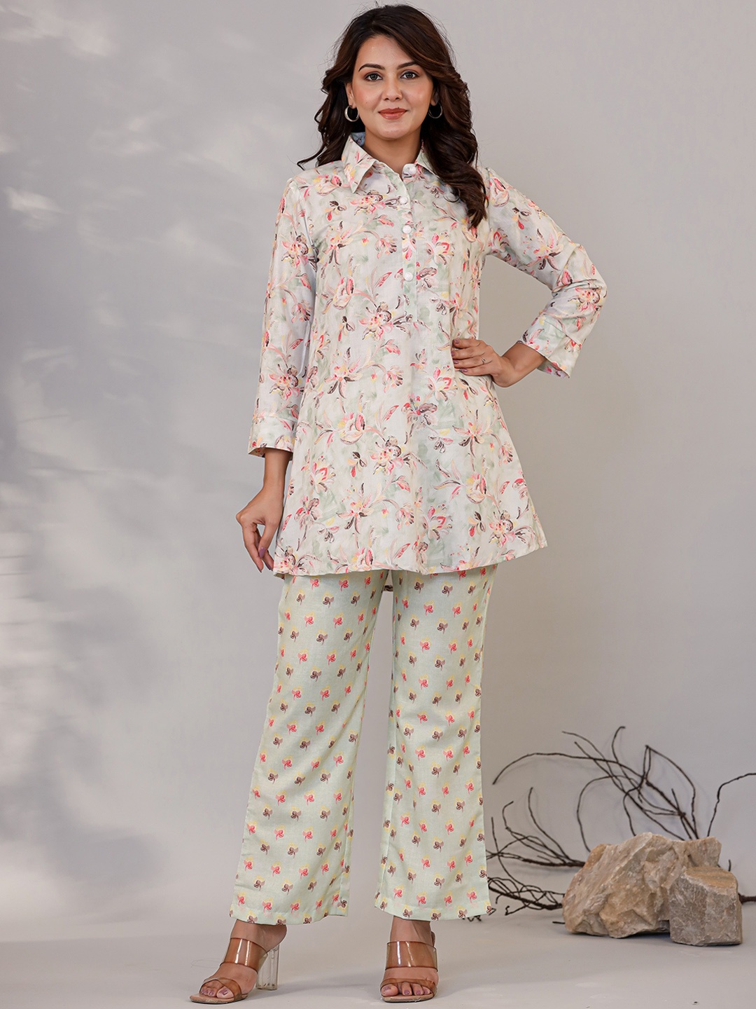 

LALI JAIPUR Printed Linen Tunic With Trousers Co-Ords, Green