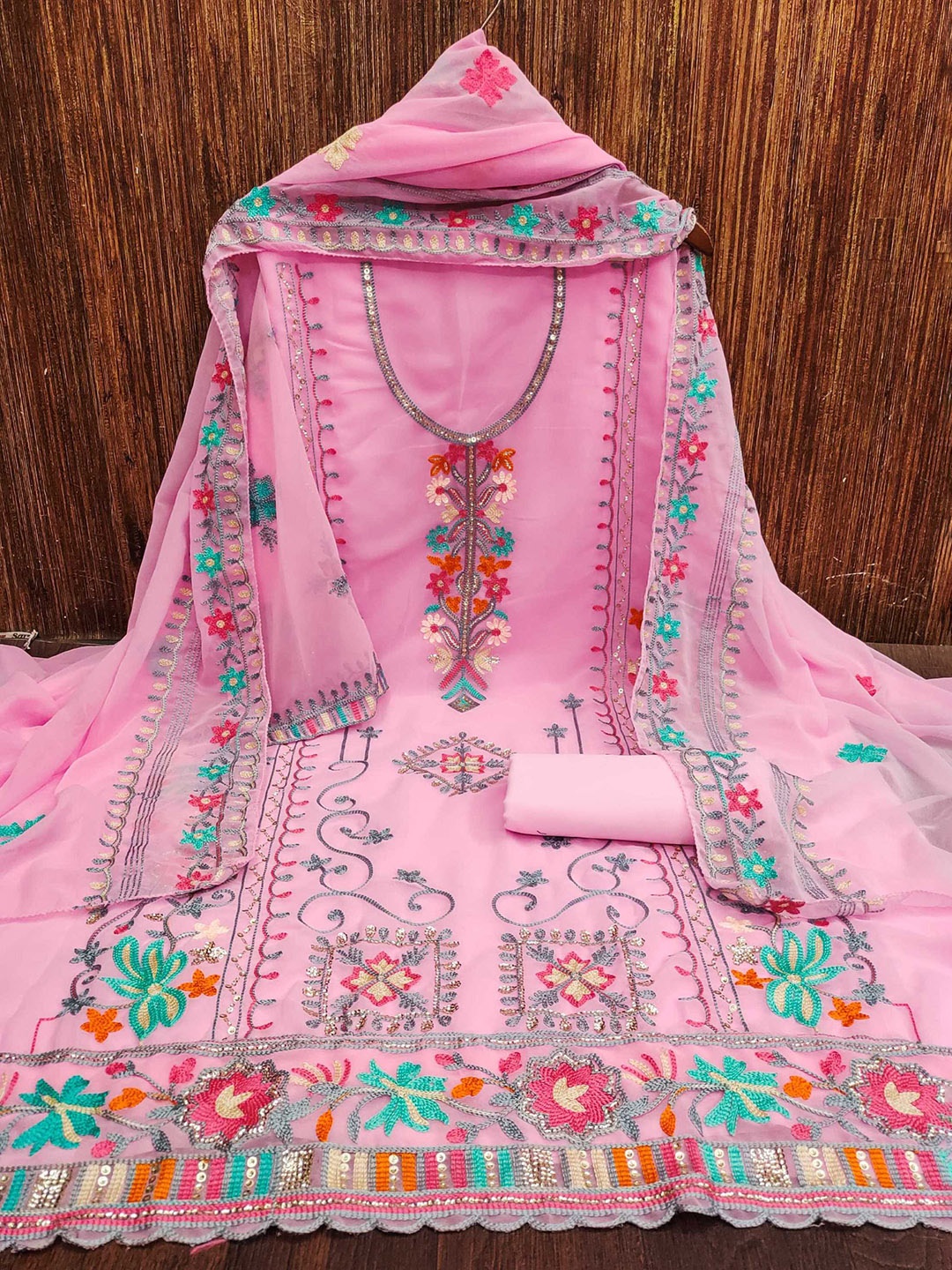 

Panzora Embroidered Unstitched Dress Material, Pink