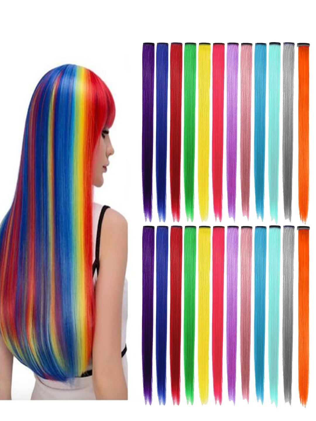 

Krelin 12-Pcs Clip In Colored Hair Extension, Multi