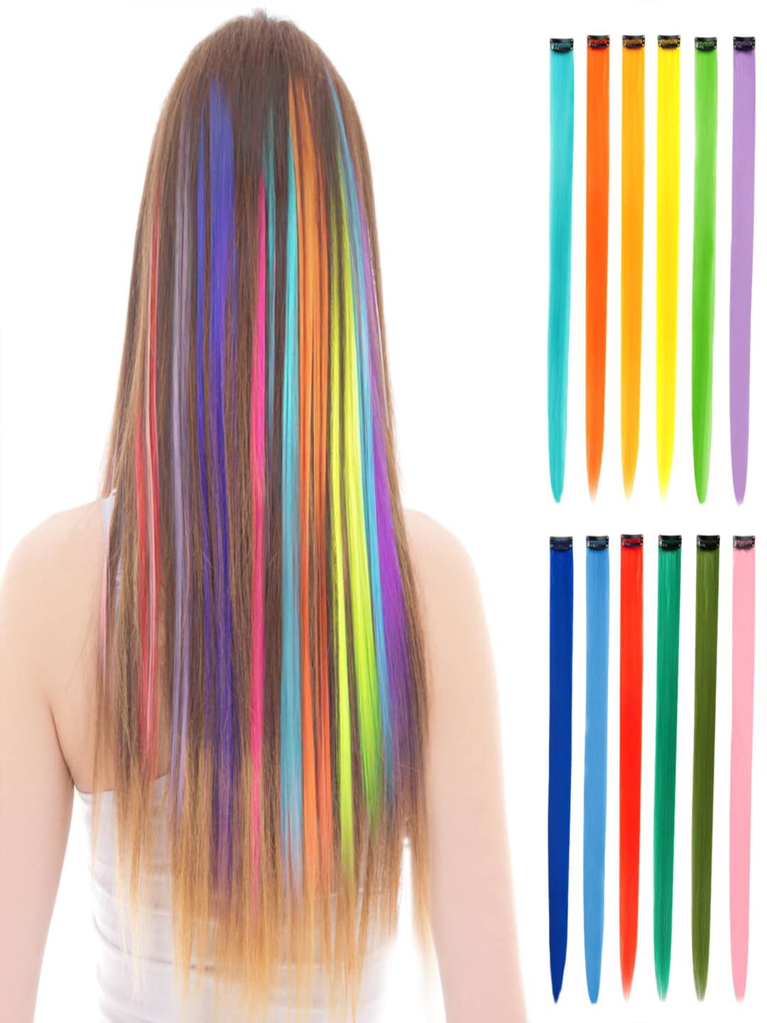 

Krelin 12-Pcs Clip In Colored Hair Extension, Multi