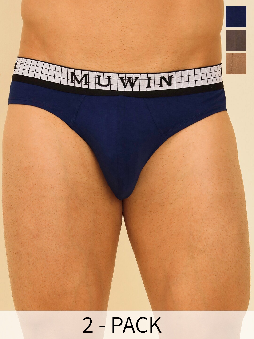 

MUWIN Pack of 3 Mid-Rise Cotton Modal Thong Briefs MRV-MU-BRIF-C020, Blue