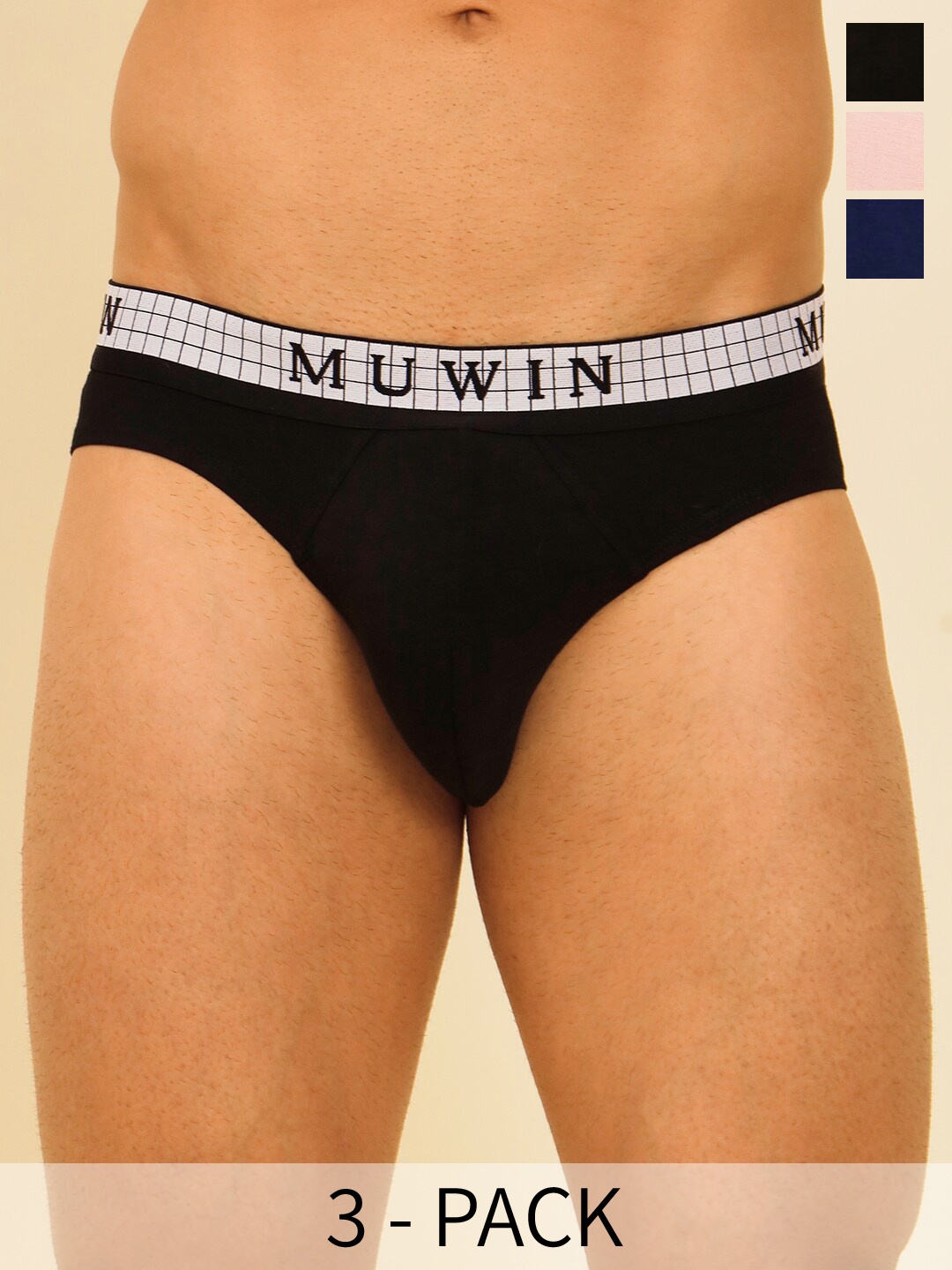 

MUWIN Pack of 3 Mid-Rise Cotton Modal Bikini Briefs MRV-MU-BRIF-C012, Pink