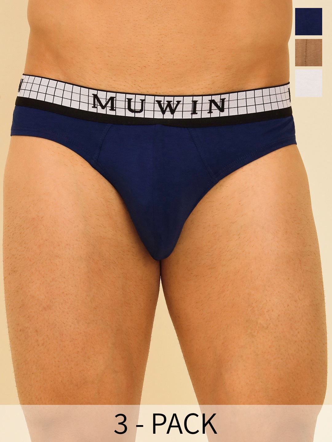 

MUWIN Pack Of 3 Cotton Modal Basic Briefs MRV-MU-BRIF-C021, White