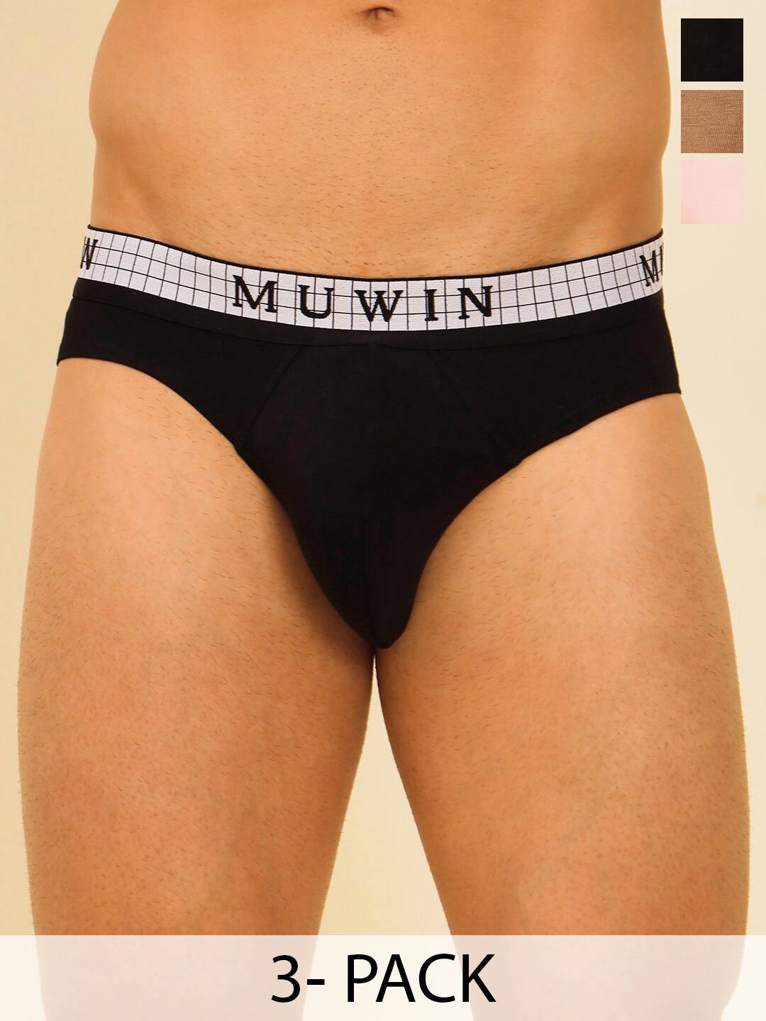 

MUWIN Pack of 3 Low-Rise Cotton Modal Thong Briefs MRV-MU-BRIF-C05, Black