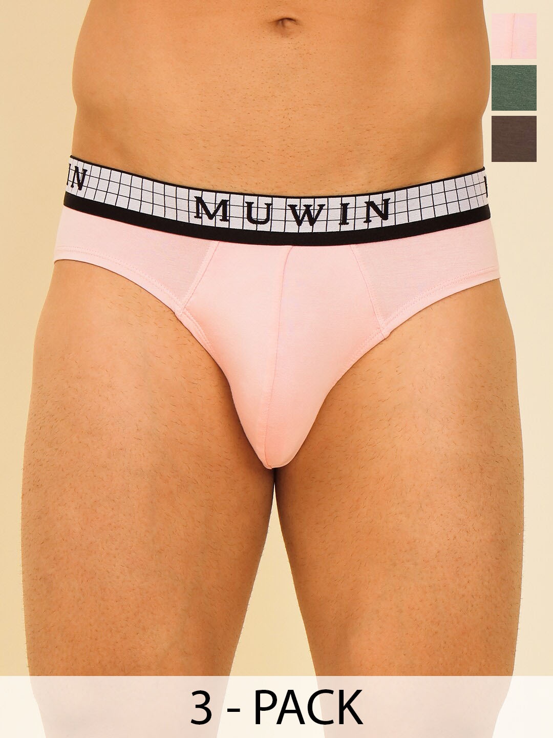 

MUWIN Pack Of 3 Mid-Rise Cotton Modal Basic Briefs MRV-MU-BRIF-C030, Pink