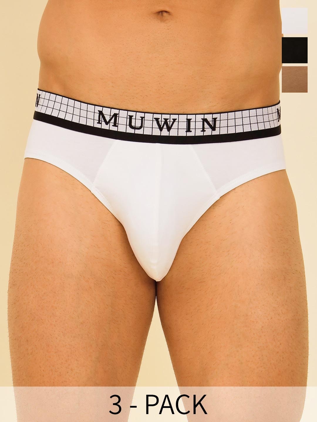 

MUWIN Pack of 3 Mid-Rise Cotton Modal Thong Briefs MRV-MU-BRIF-C04, Black