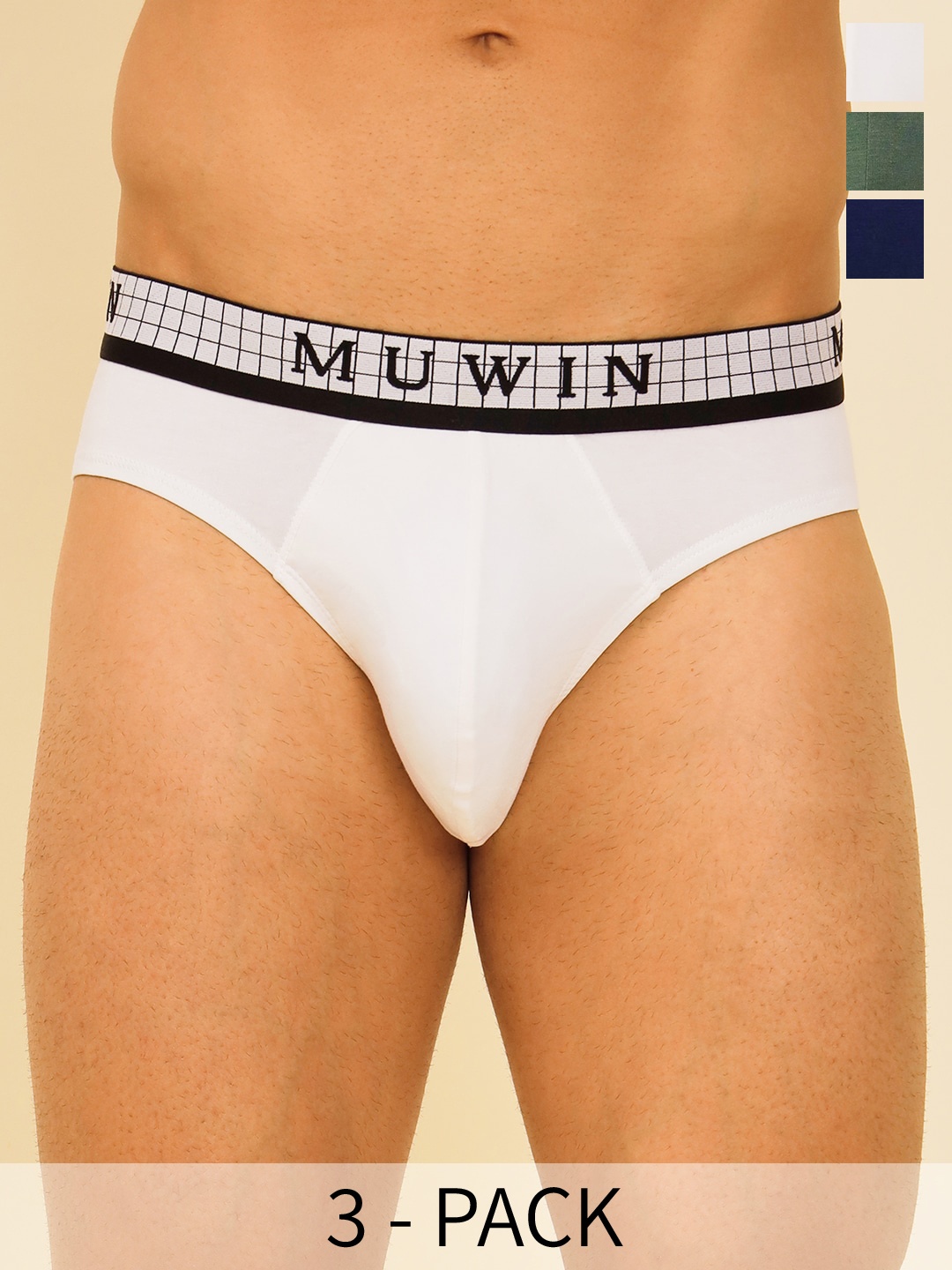 

MUWIN Pack of 3 Mid-Rise Cotton Modal Bikini Briefs MRV-MU-BRIF-C027, Navy blue