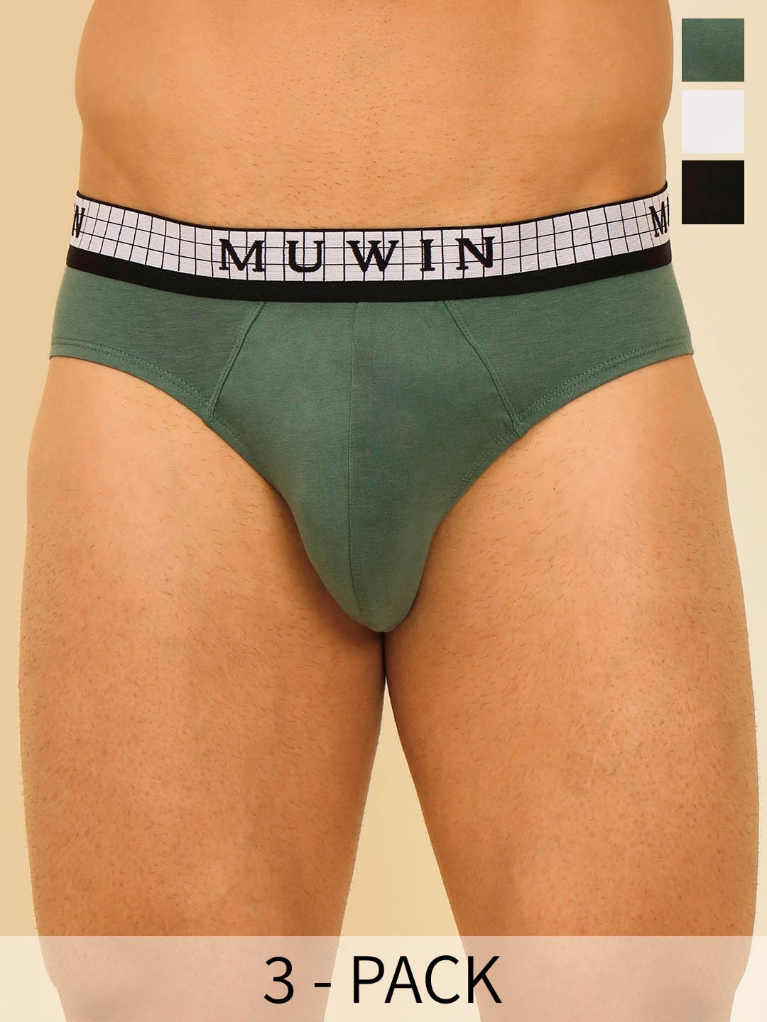 

MUWIN Pack Of 3 Mid Rise Cotton Modal Bikini Briefs MRV-MU-BRIF-C08, Green