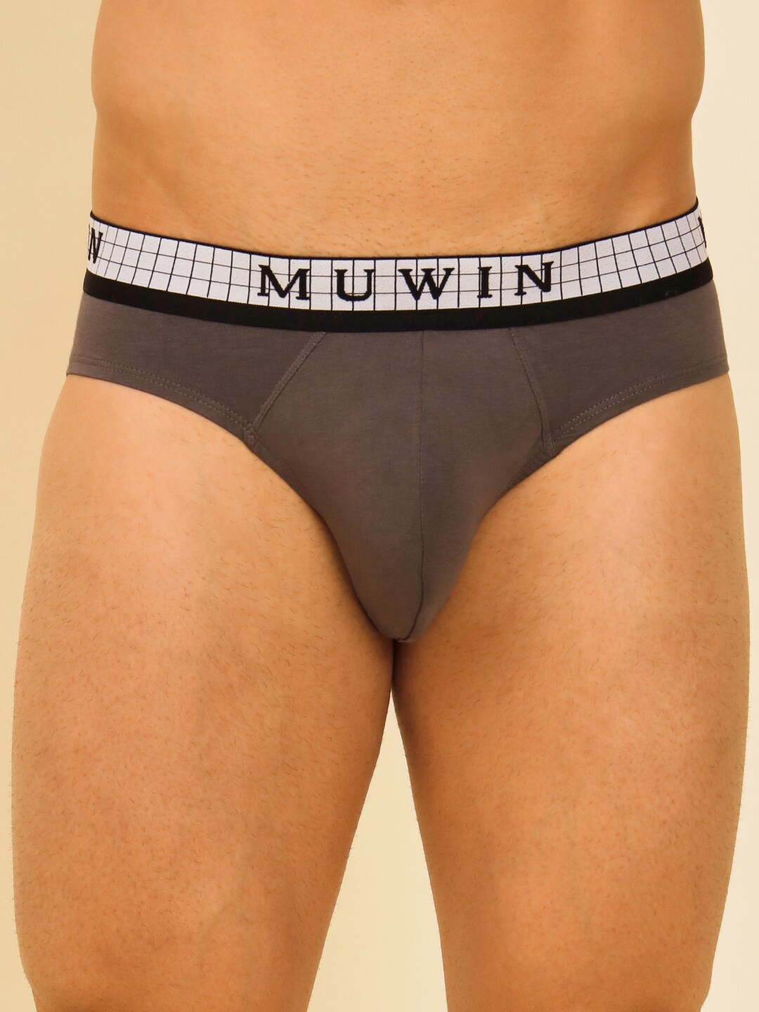 

MUWIN Brand Logo Printed Cotton Modal Basic Briefs MUGB108SMC, Grey