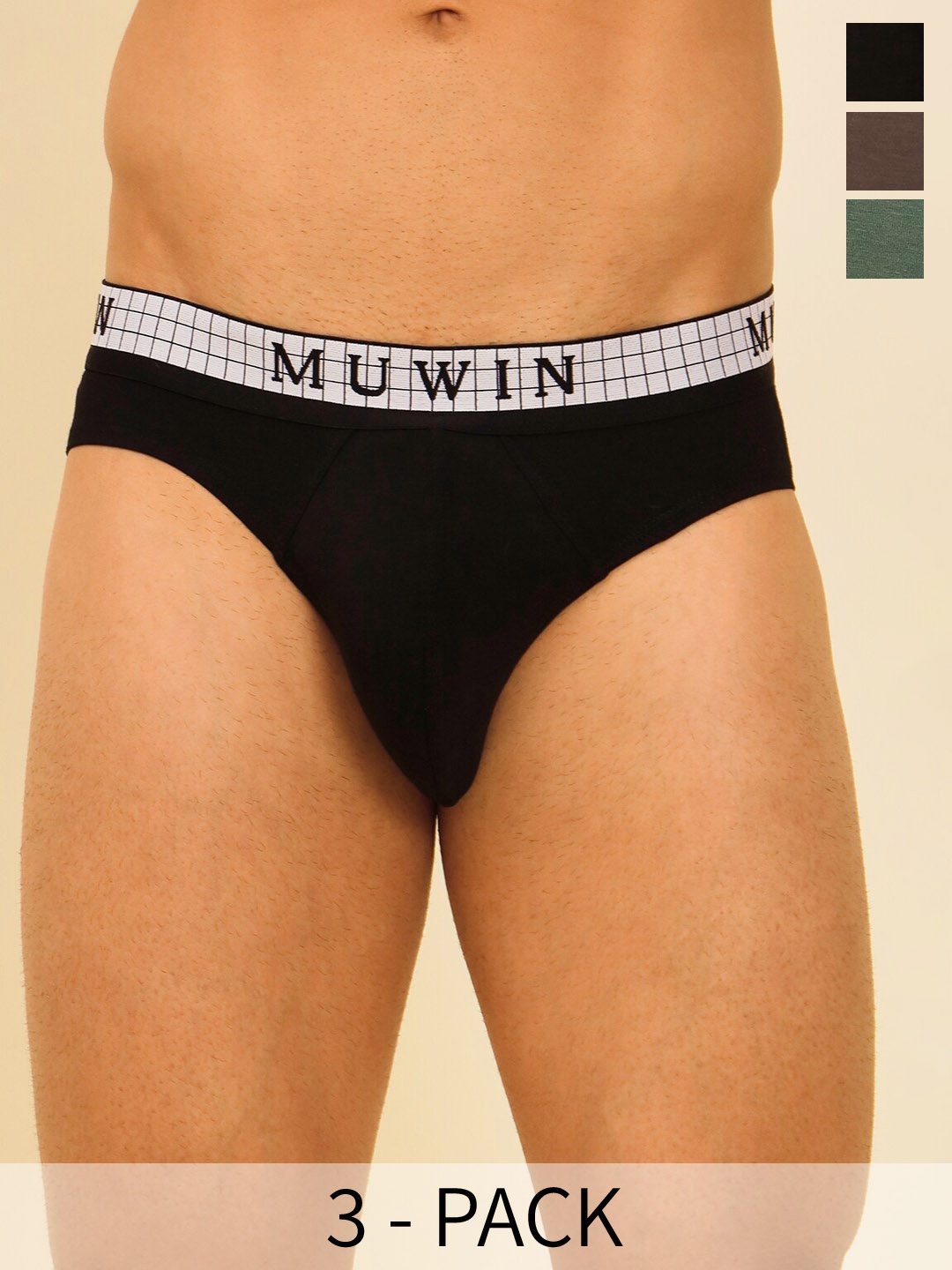 

MUWIN Pack of 3 Cotton Basic Briefs MRV-MU-BRIF-C07, Black