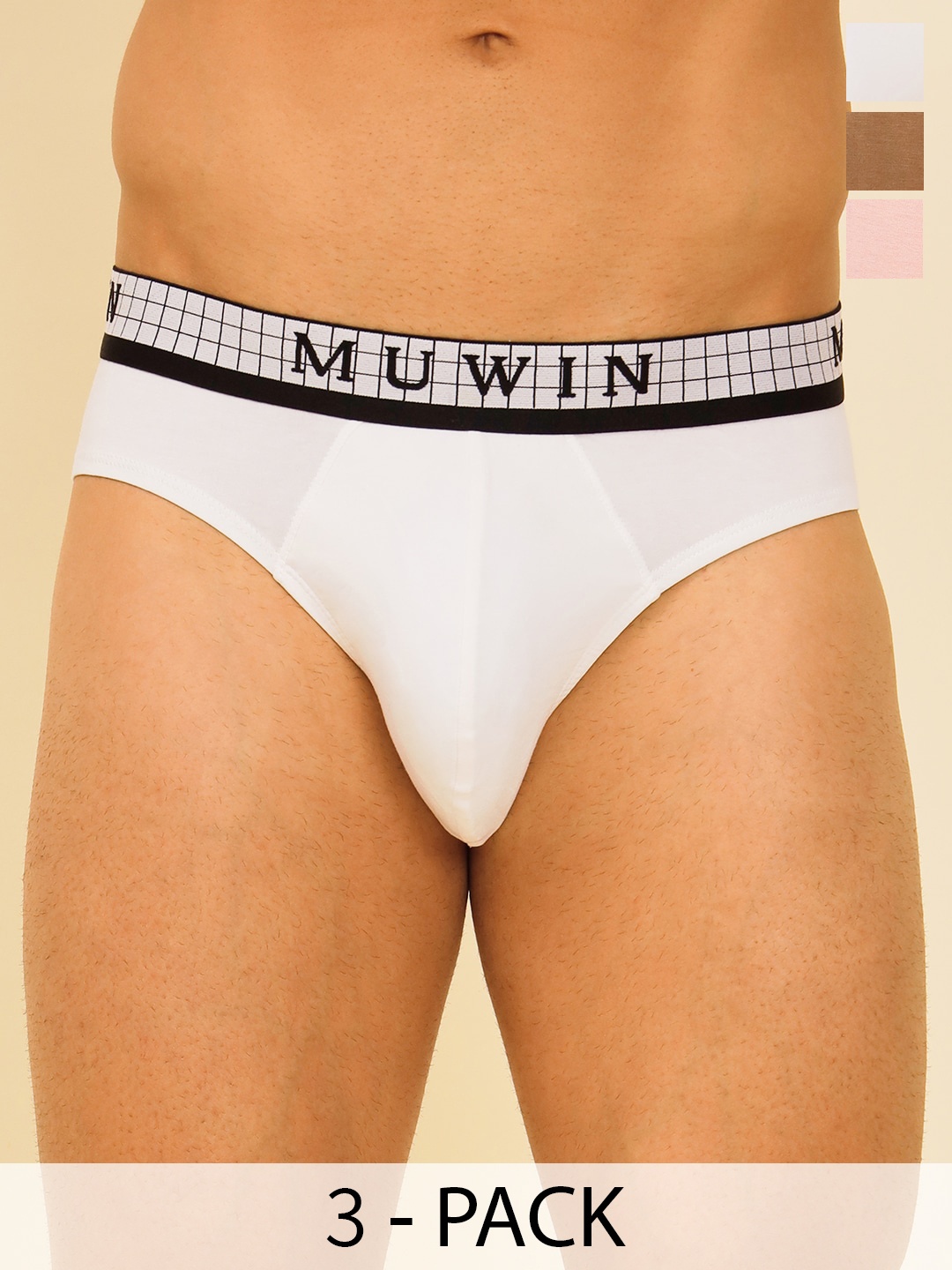 

MUWIN Pack Of 3 Low Rise Cotton Modal Bikini Briefs MRV-MU-BRIF-C025, White