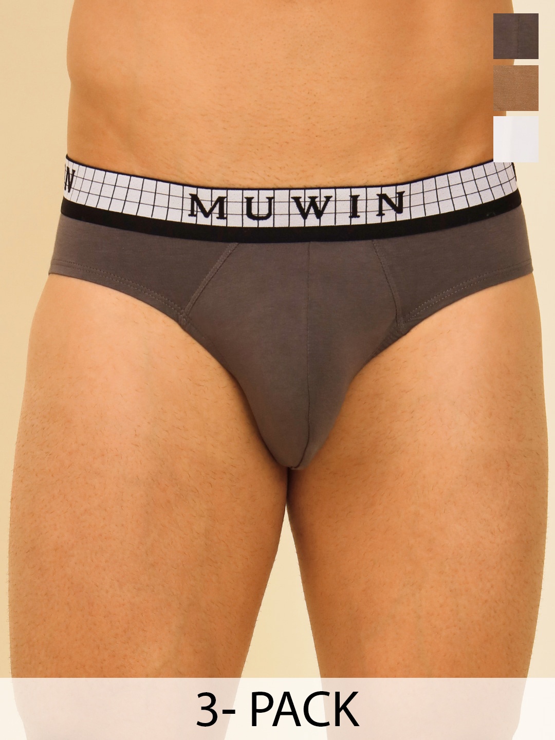 

MUWIN Pack of 3 Low-Rise Cotton Modal Bikini Briefs MRV-MU-BRIF-C023, Brown