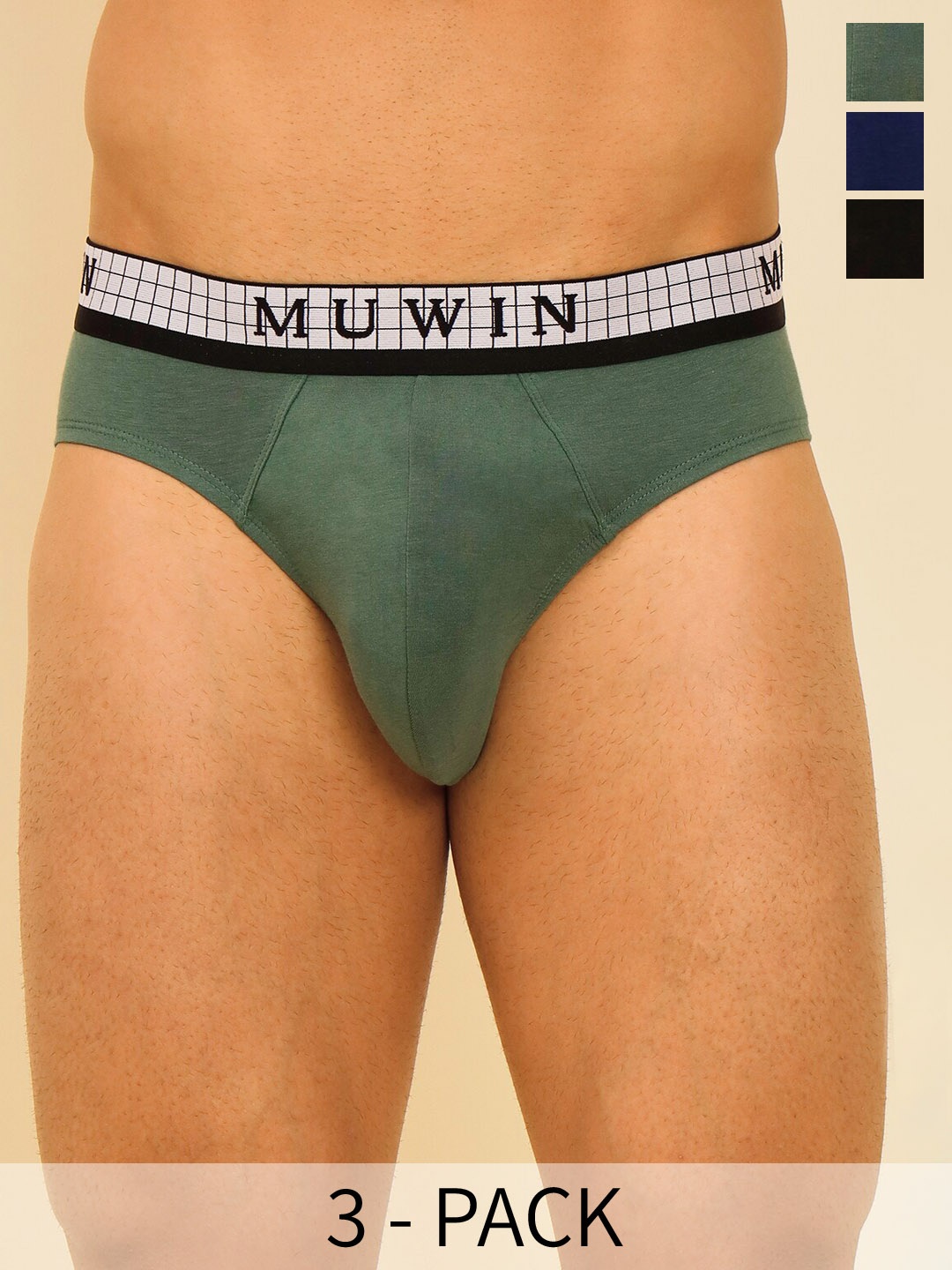 

MUWIN Pack of 3 Low-Rise Cotton Modal Thong Briefs MRV-MU-BRIF-C06, Green