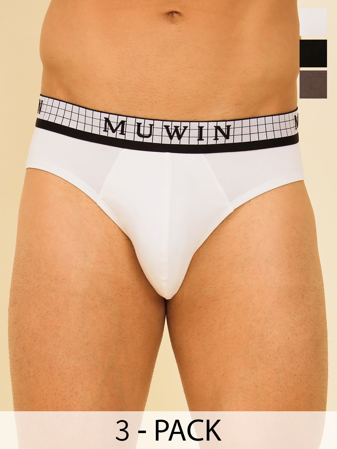

MUWIN Pack Of 3 Mid Rise Cotton Modal Bikini Briefs MRV-MU-BRIF-C013, White