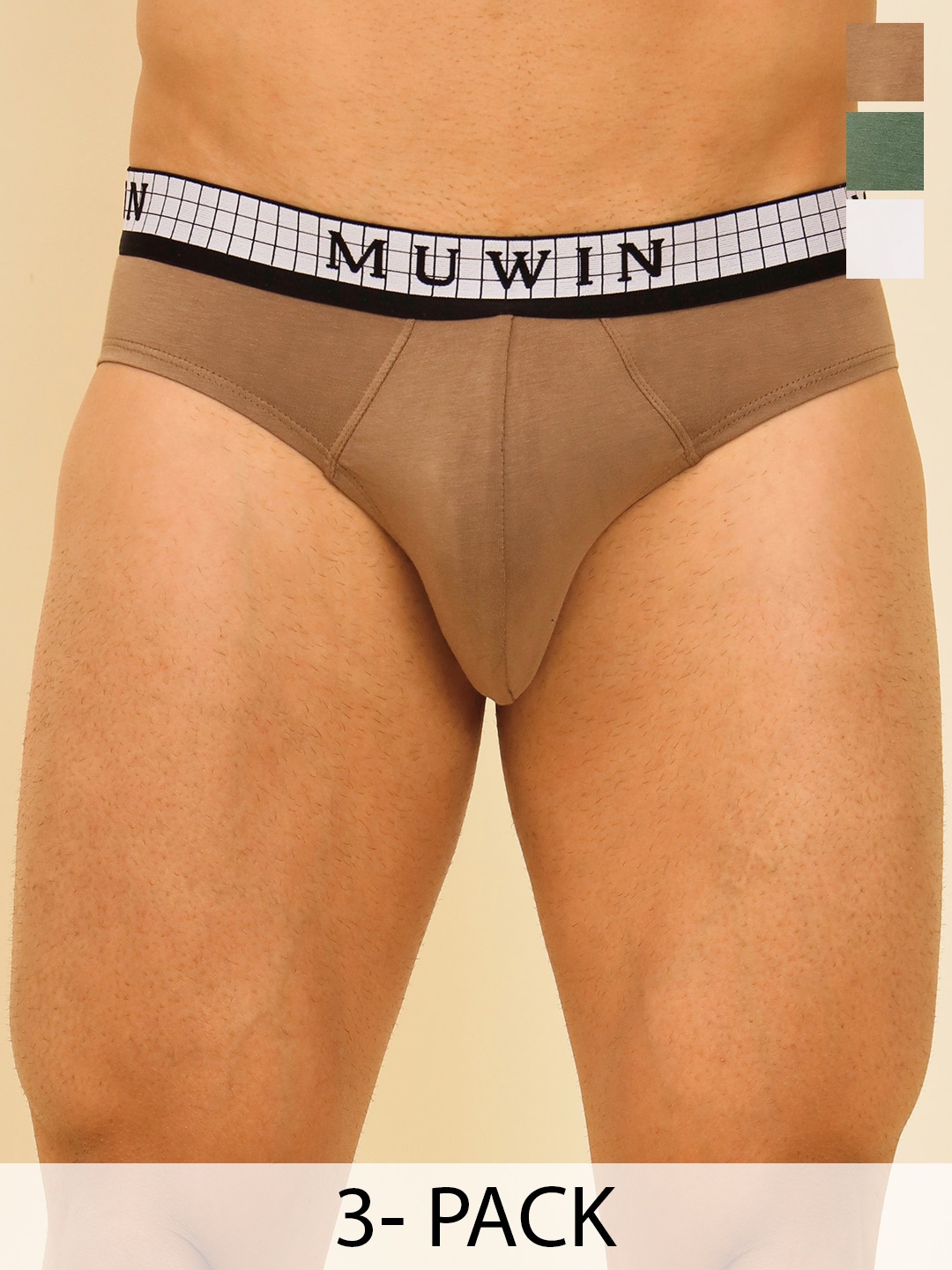 

MUWIN Pack Of 3 Low Rise Cotton Modal Hipster Briefs MRV-MU-BRIF-C018, Brown