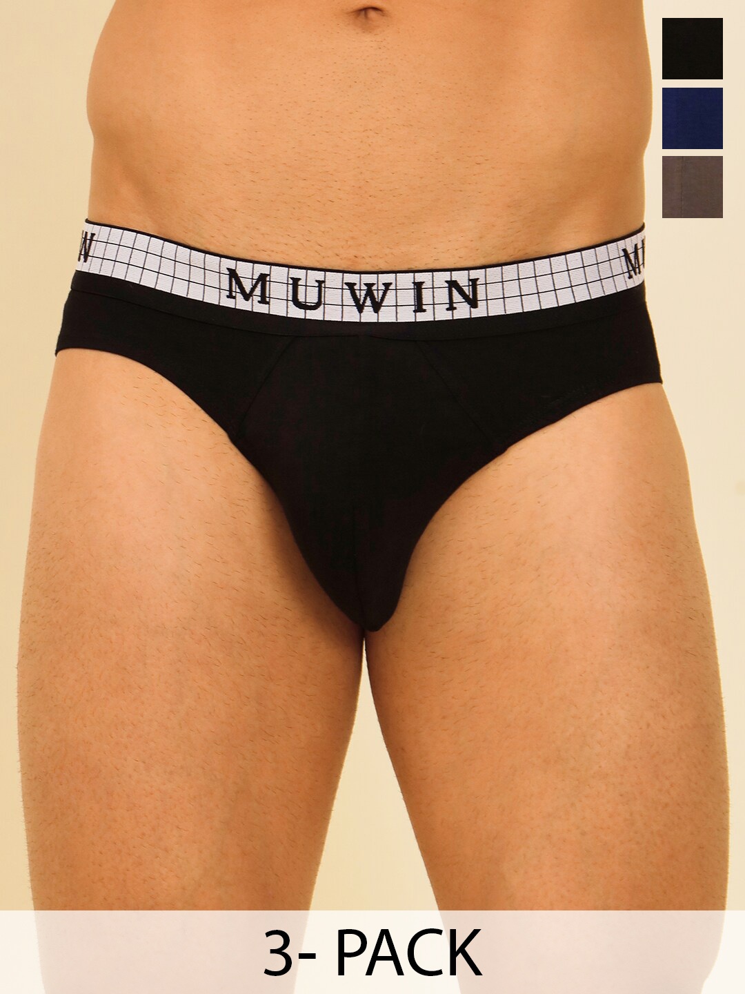 

MUWIN Pack Of 3 Men Low-Rise Anti-Microbial Cotton Modal Bikini Briefs MRV-MU-BRIF-C010, Brown