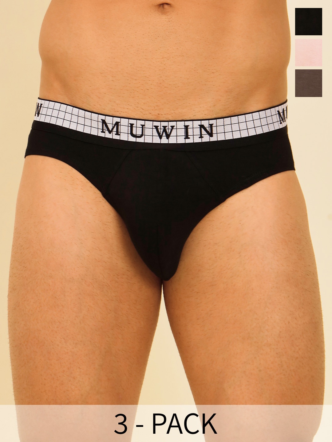 

MUWIN Pack Of 3 Mid-Rise Cotton Modal Basic Briefs MRV-MU-BRIF-C014, Brown