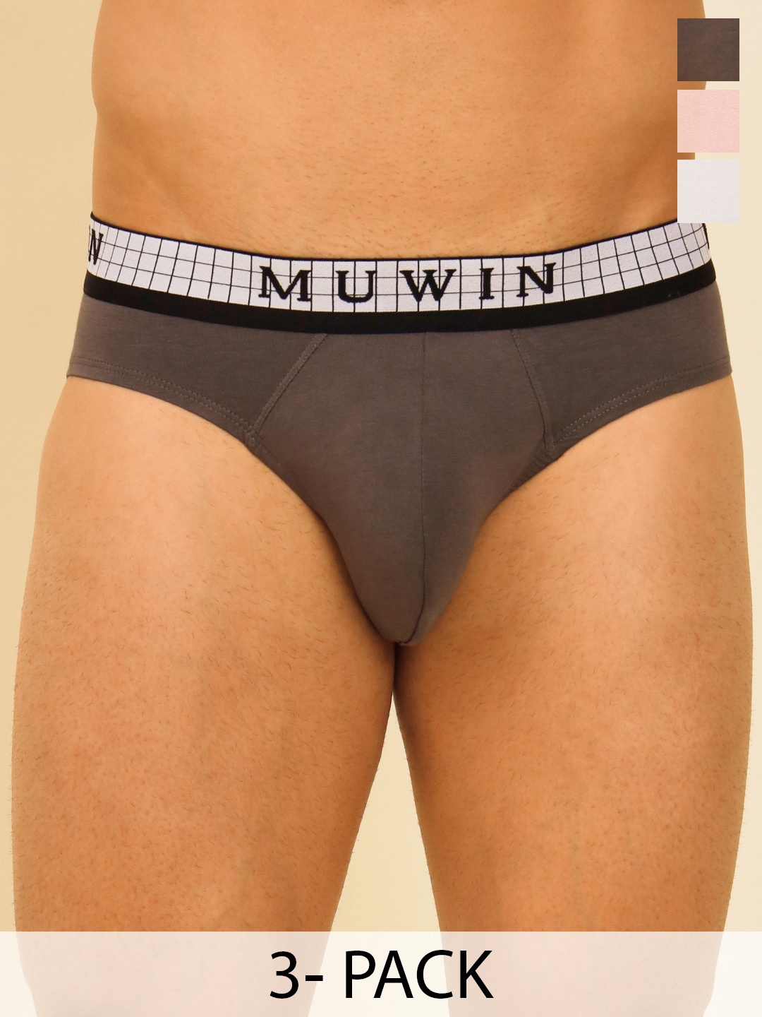 

MUWIN Pack Of 3 Mid Rise Cotton Modal Bikini Briefs MRV-MU-BRIF-C035, Pink