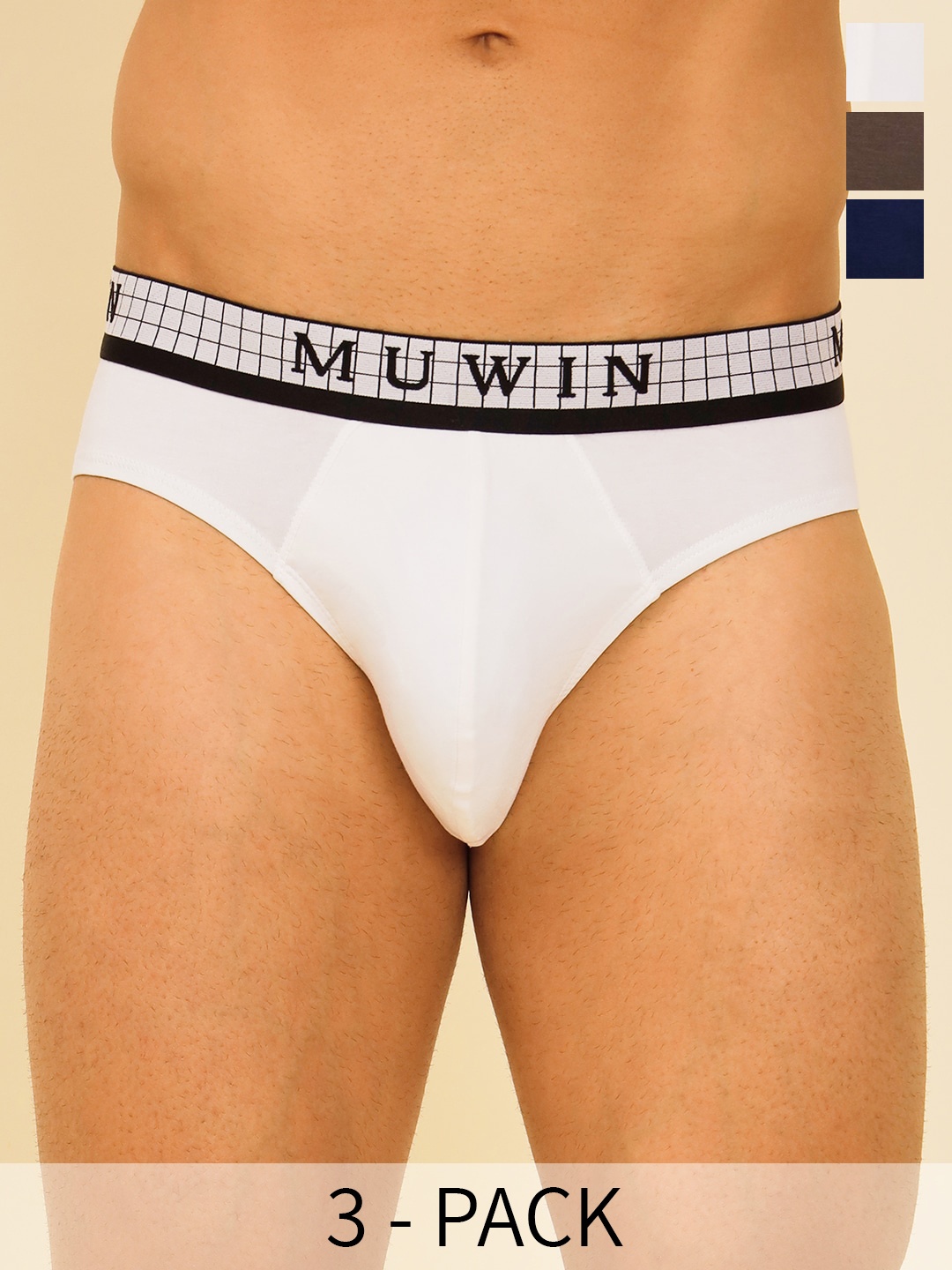 

MUWIN Pack Of 3 Mid Rise Cotton Modal Bikini Briefs MRV-MU-BRIF-C032, White