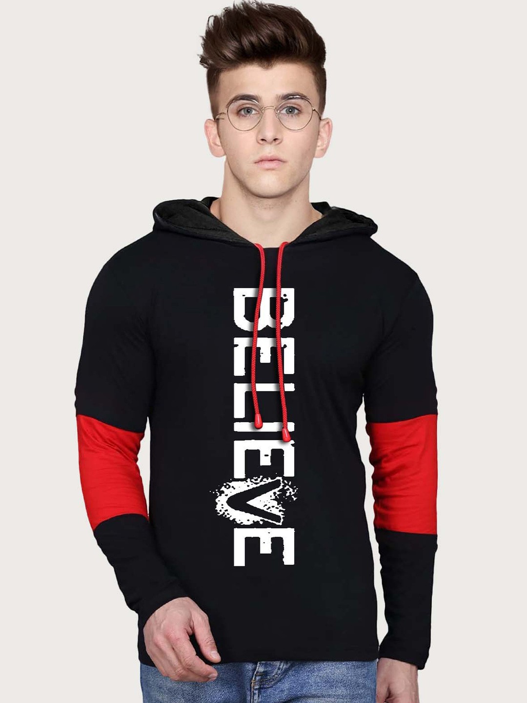 

BAESD Boys Typography Printed Hooded Cotton T-shirt, Black