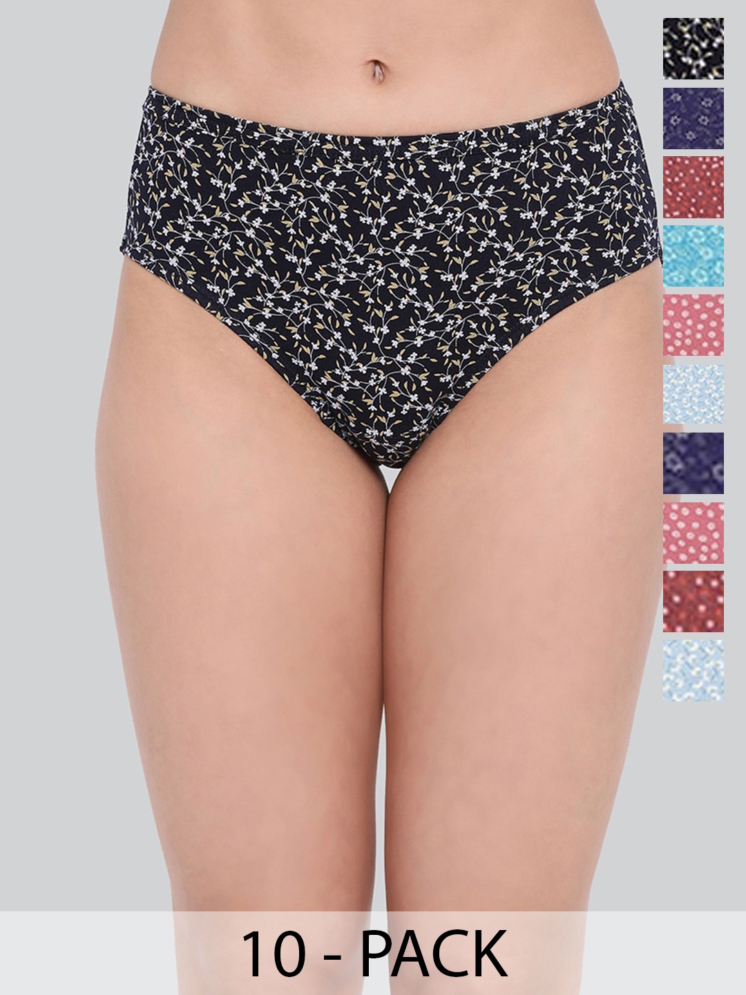 

LYRA Pack Of 10 Assorted Floral Printed Anti-Odour Hipster Briefs