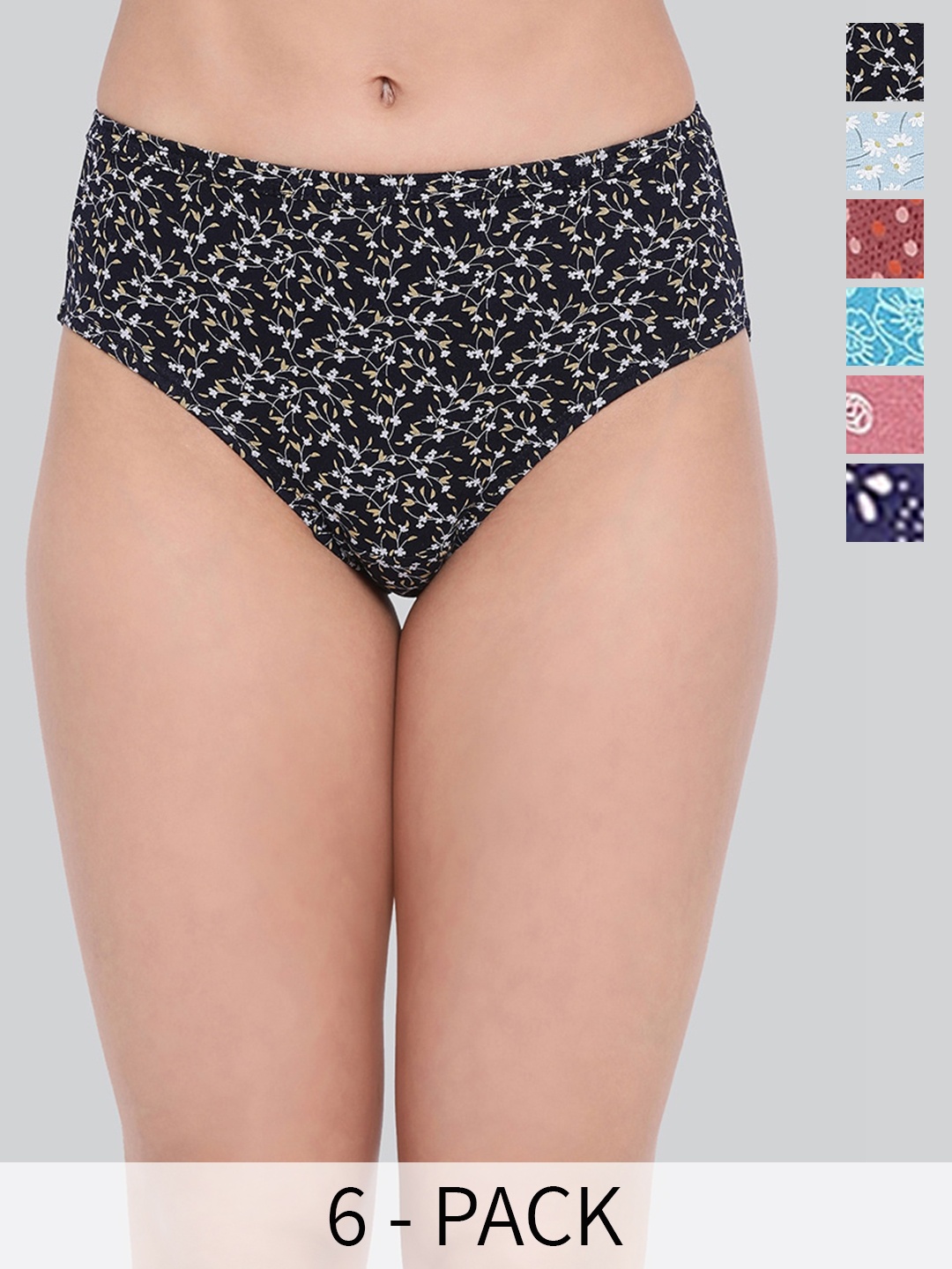 

LYRA Pack Of 6 Assorted Floral Printed Anti-Odour Hipster Briefs