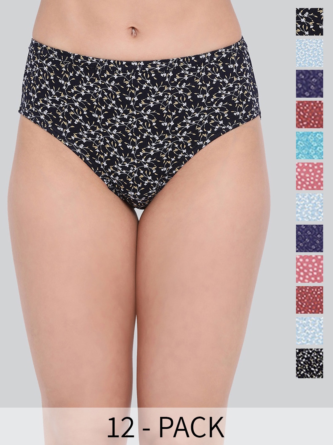 

LYRA Pack Of 12 Assorted Floral Printed Anti-Odour Hipster Briefs