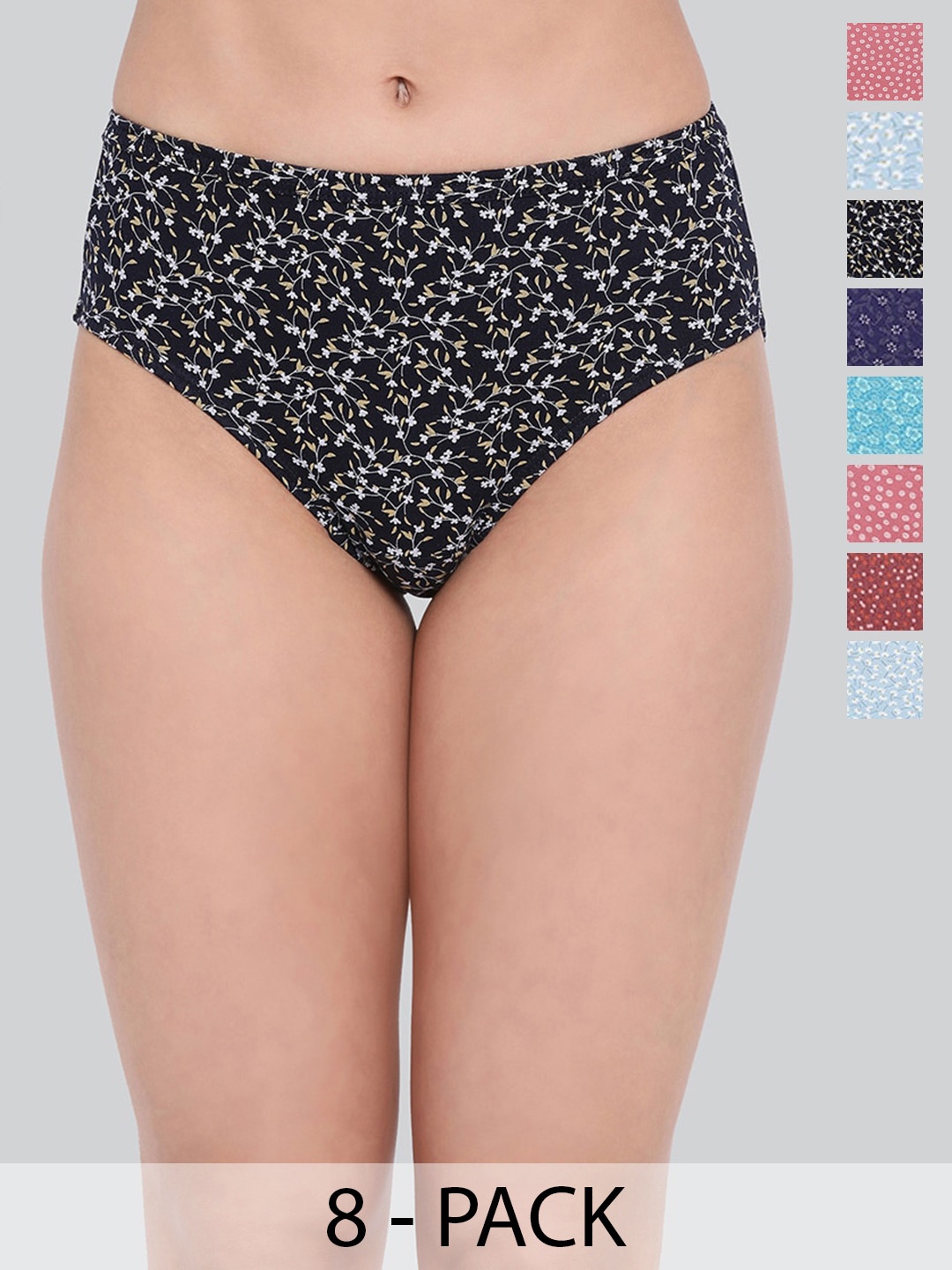 

LYRA Pack Of 8 Assorted Anti-Odour Mid-Rise Hipster Briefs