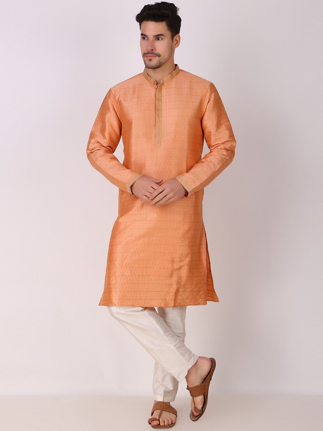 

Koshin Woven Design Thread Work Silk Kurta, Orange