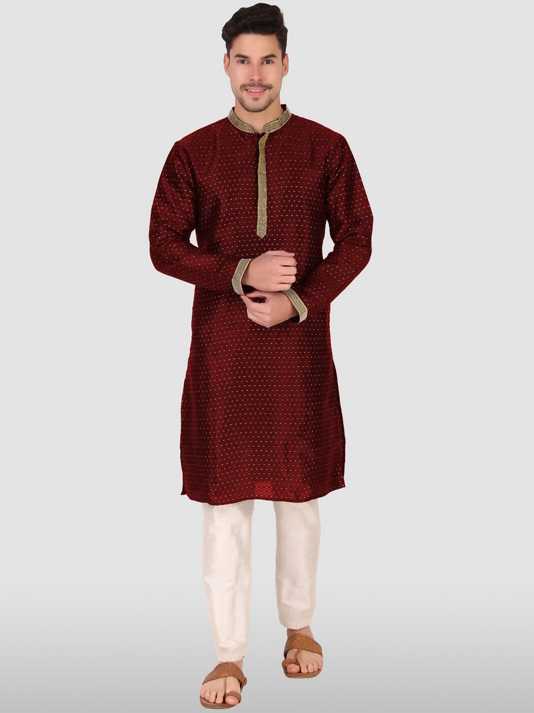 

Koshin Woven Design Thread Work Silk Kurta, Maroon