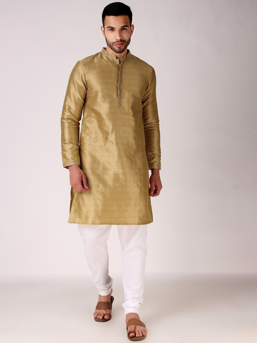 

Koshin Woven Design Thread Work Silk Kurta, Beige