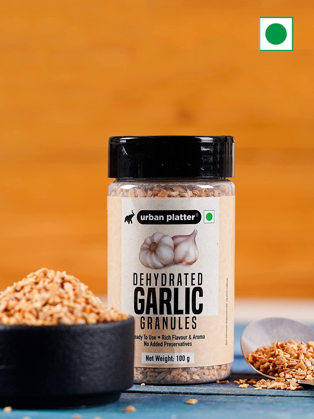 

URBAN PLATTER Dehydrated Garlic Granules Shaker Jar 100 G, Brown