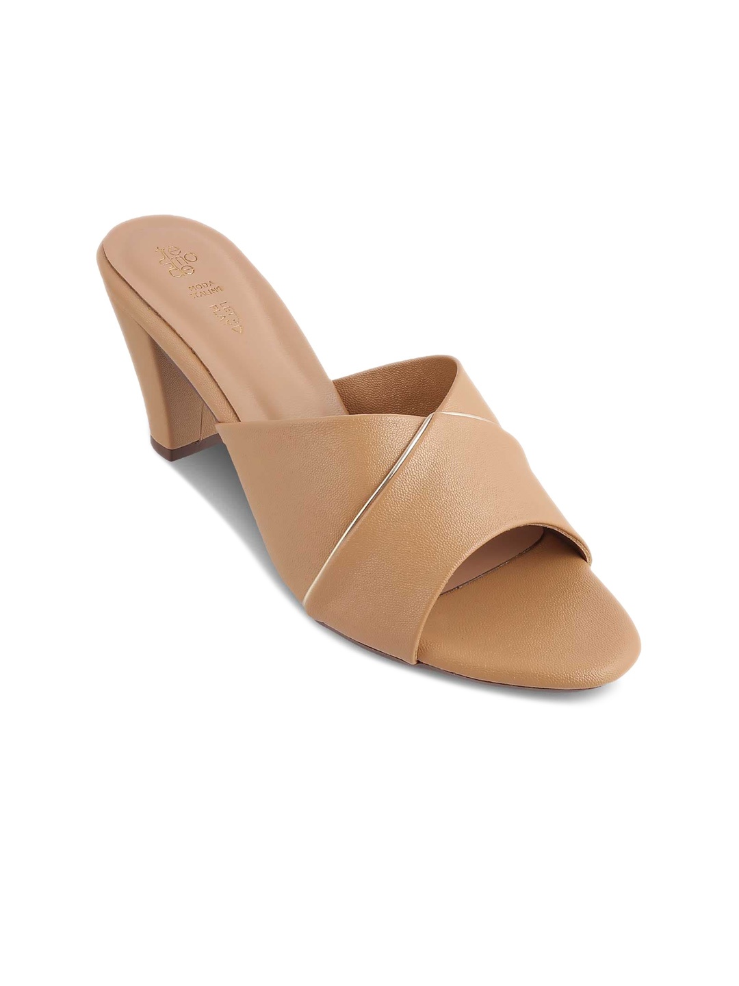 

Tresmode Textured Open Toe Block Heels, Beige