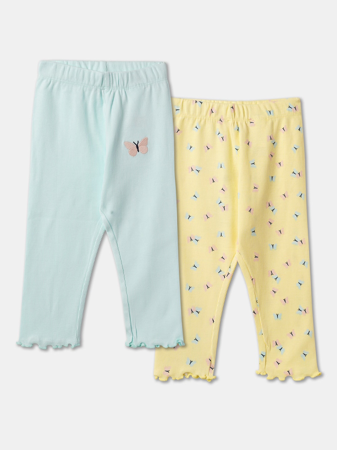 

R&B Girls Pack of 2 Ribbed Cotton Leggings, Yellow