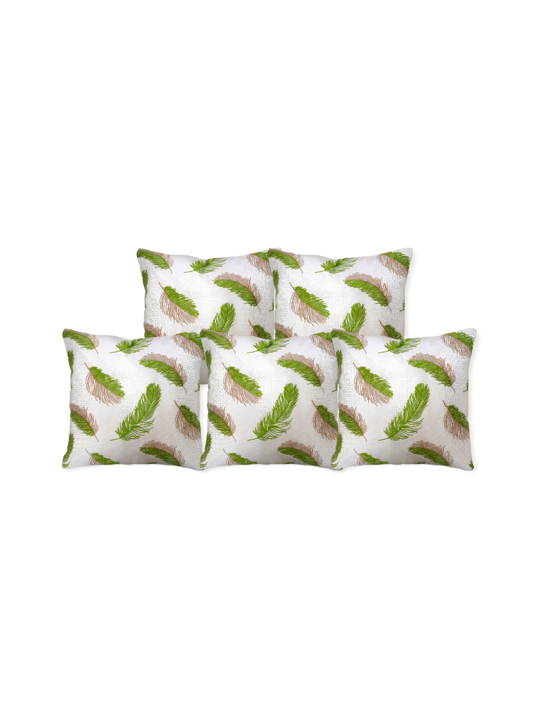 

MONKDECOR White & Green 5 Pieces Floral Cotton Square Cushion Covers
