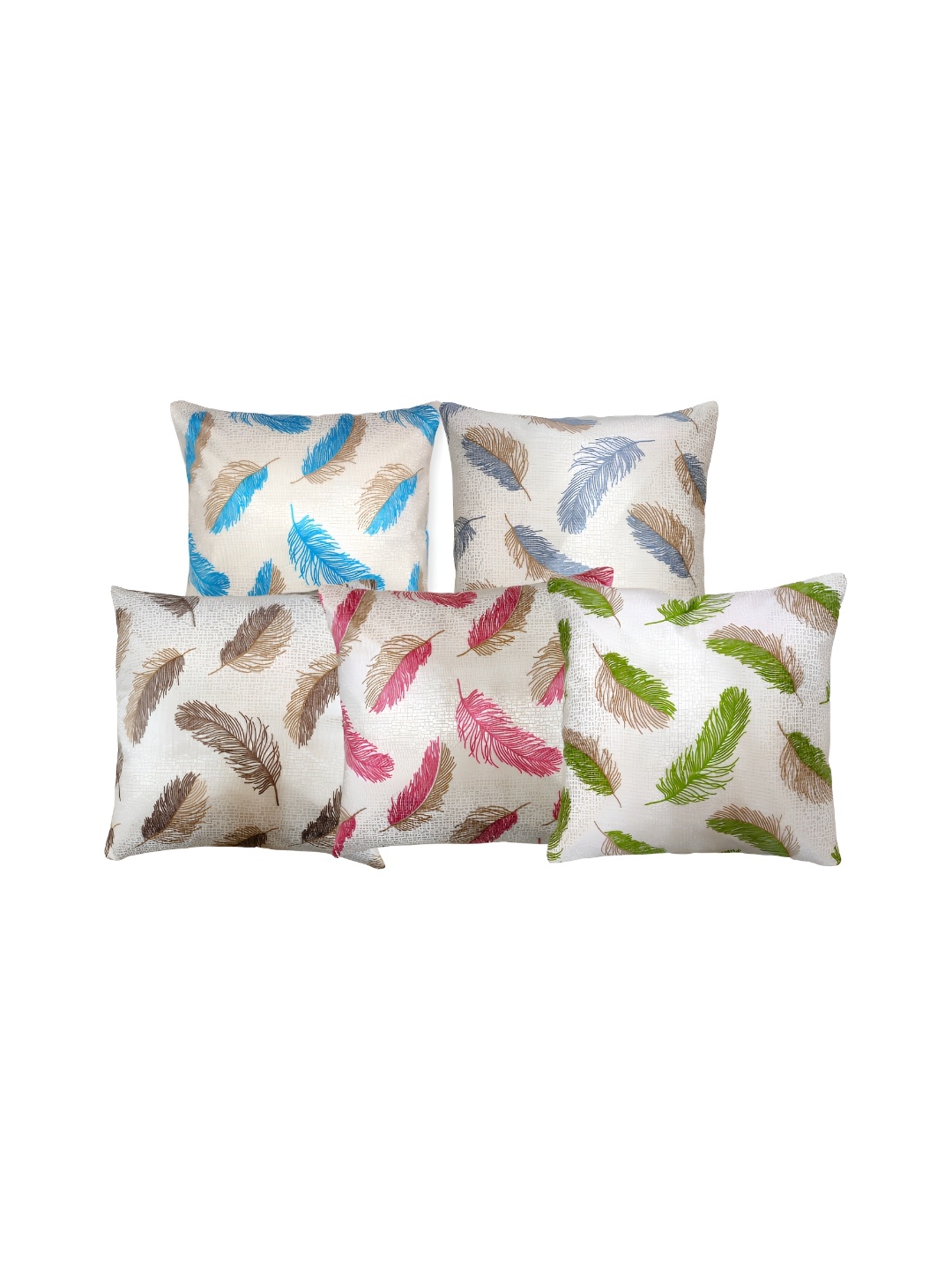 

MONKDECOR Green & Blue 5 Pieces Floral Printed Cotton Square Cushion Covers