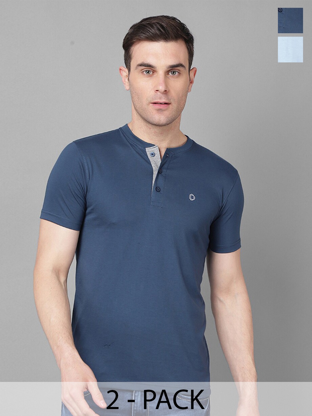 

Dollar Pack Of 2 Henley Neck Cotton T-shirt, Assorted